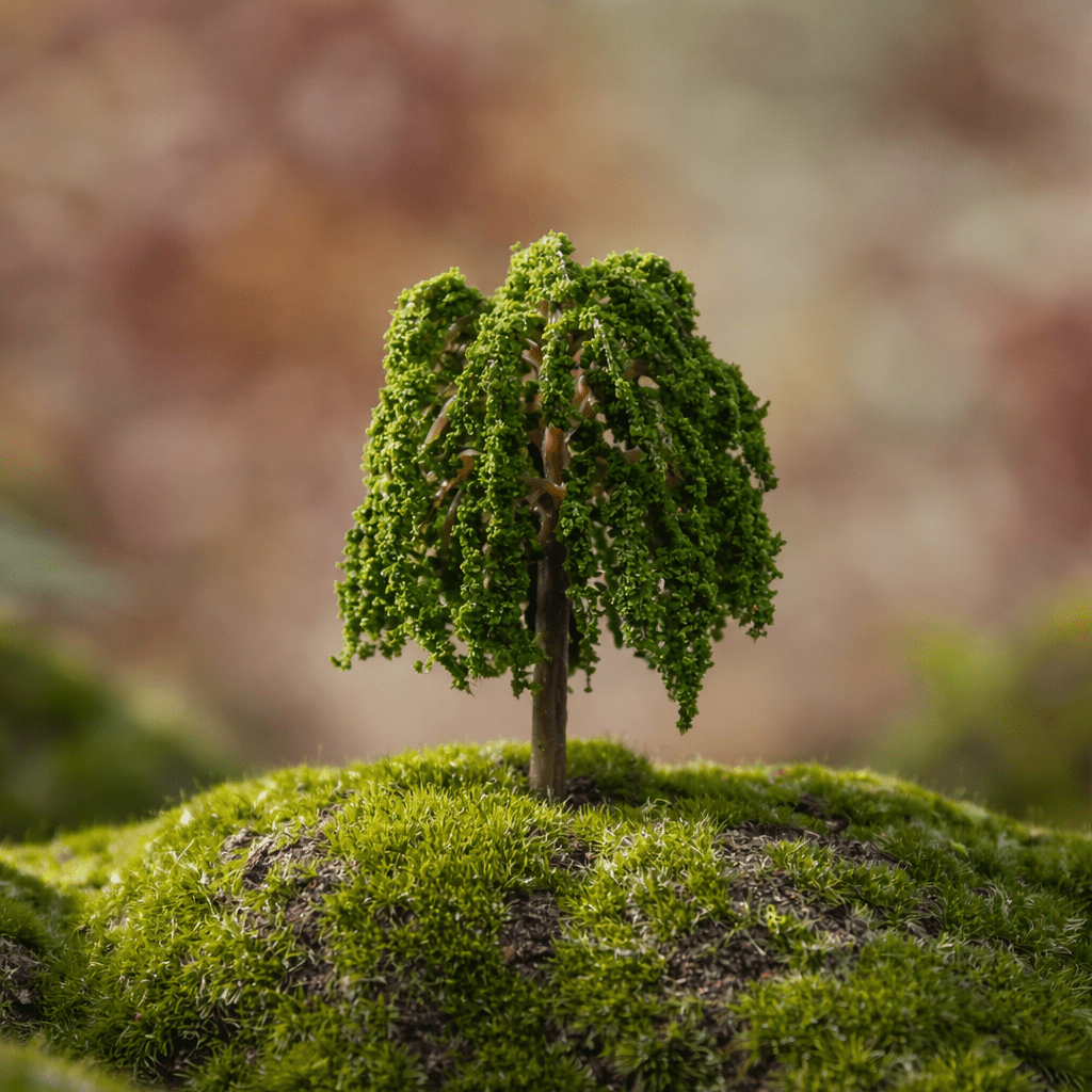 Mini Seasonal Tree - Summer Willow Tree – miniature dollhouse accessory, HiNooki (image 1)