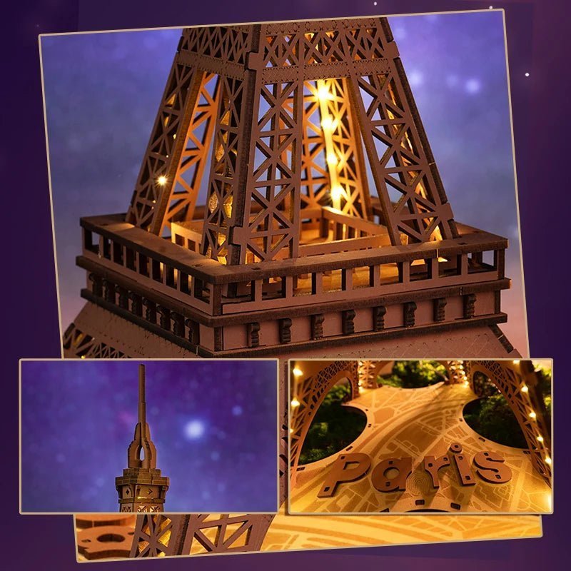 Night of the Eiffel Tower – 3D wooden puzzle kit, HiNooki (image 2)
