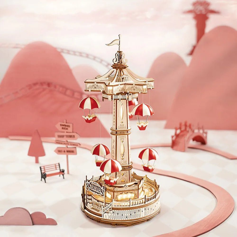 Parachute Tower – 3D wooden puzzle kit, HiNooki (image 1)