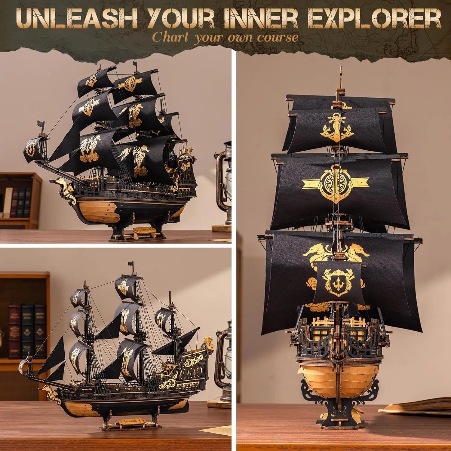 The Seahorse Barque – 3D wooden puzzle kit, HiNooki (image 2)