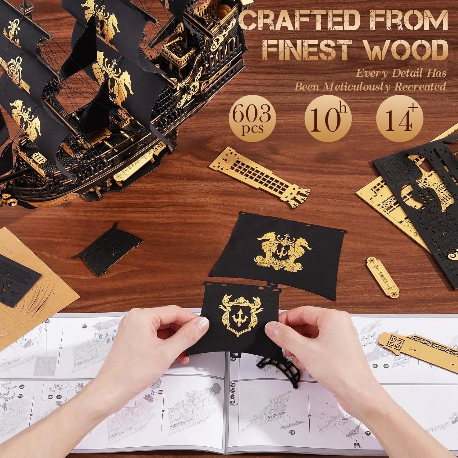 The Seahorse Barque – 3D wooden puzzle kit, HiNooki (image 6)