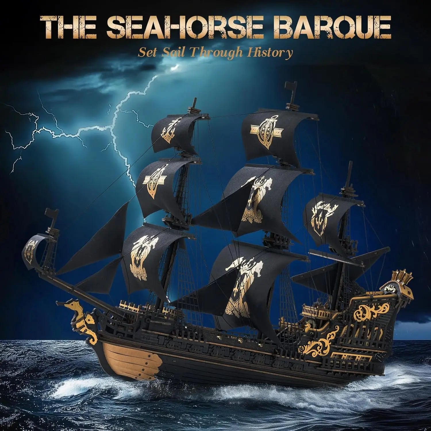 The Seahorse Barque – 3D wooden puzzle kit, HiNooki (image 5)