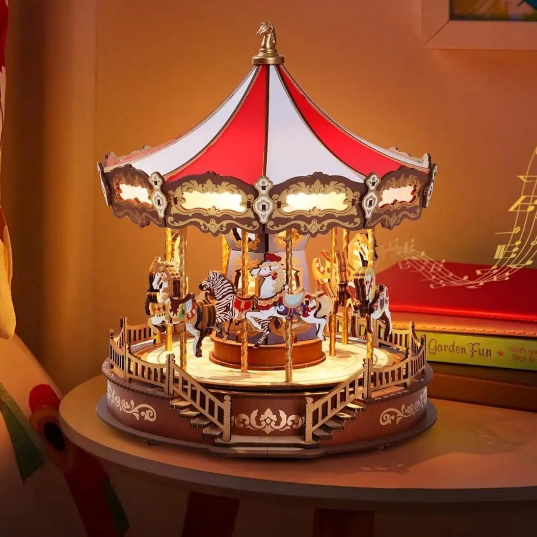 Classic Carousel – 3D wooden puzzle kit, HiNooki (image 1)