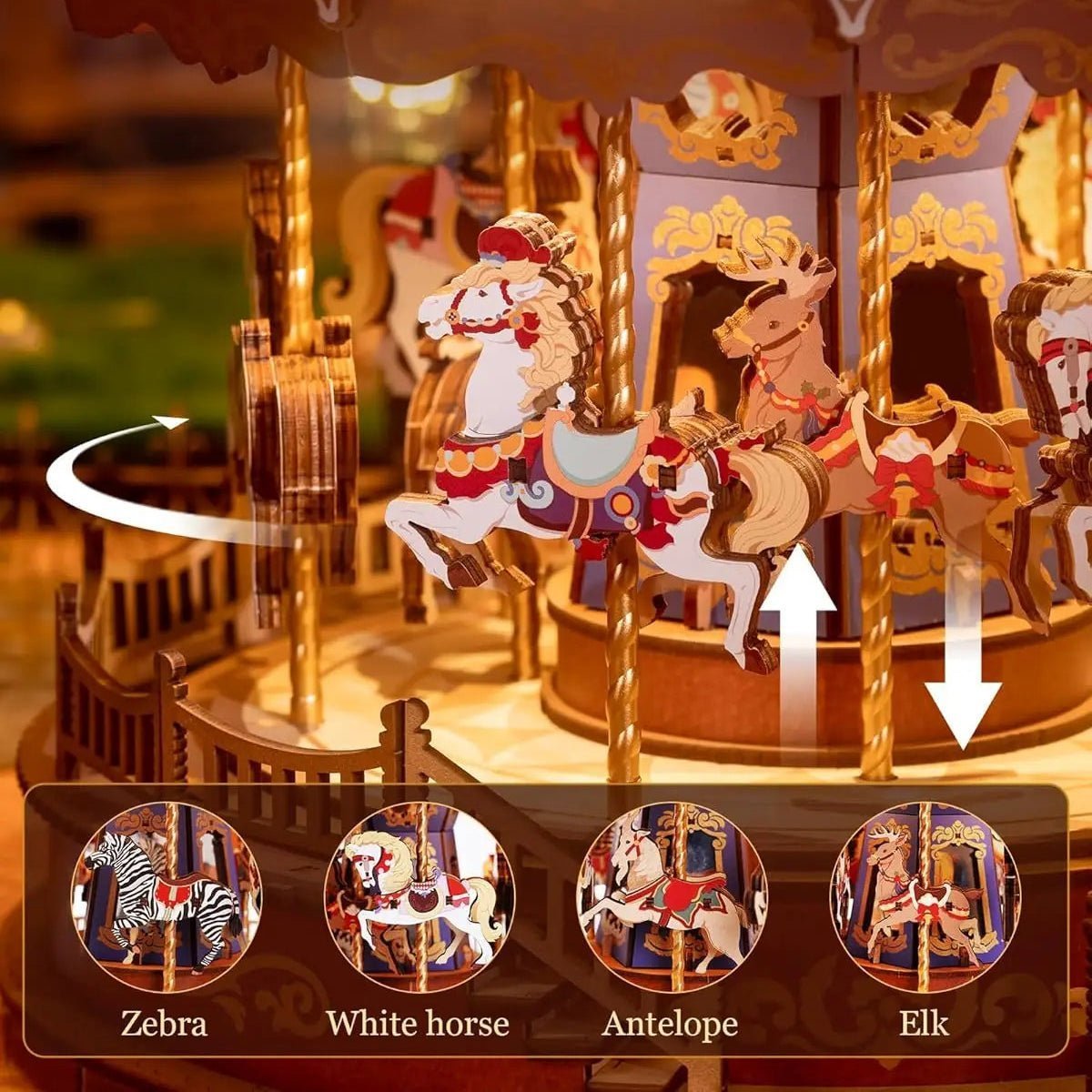 Classic Carousel – 3D wooden puzzle kit, HiNooki (image 2)