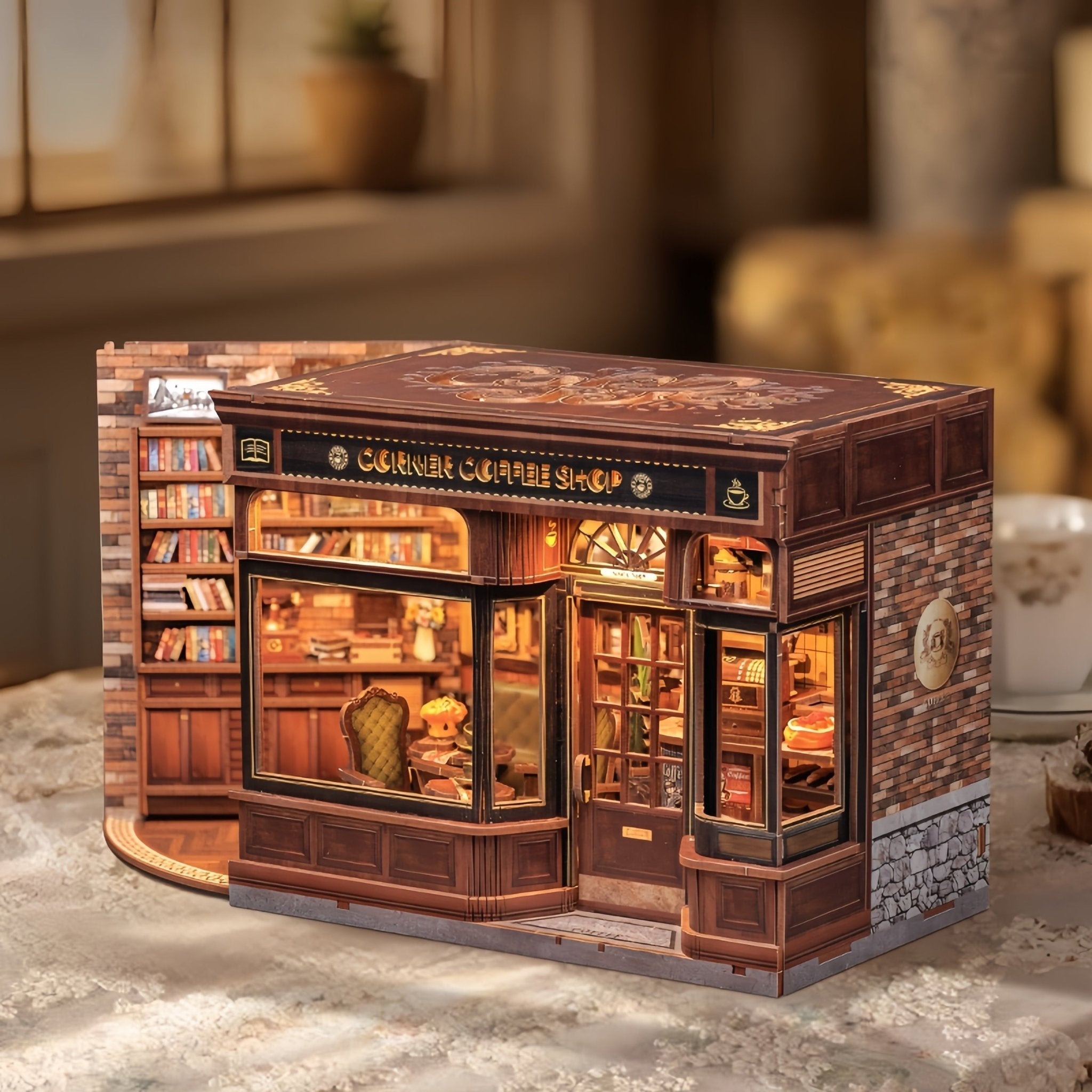 Corner Coffee Shop – DIY miniature house kit, HiNooki (image 1)