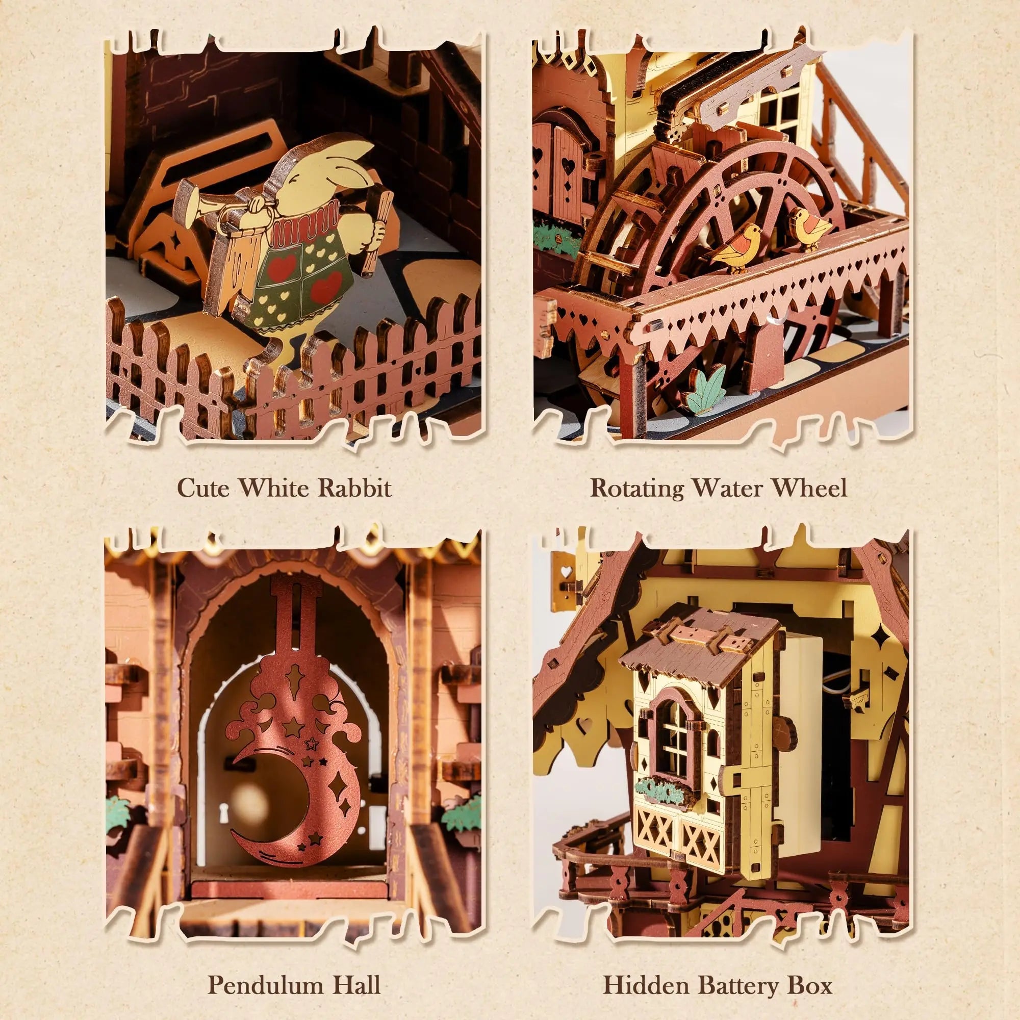 Cuckoo Clock – 3D wooden puzzle kit, HiNooki (image 2)