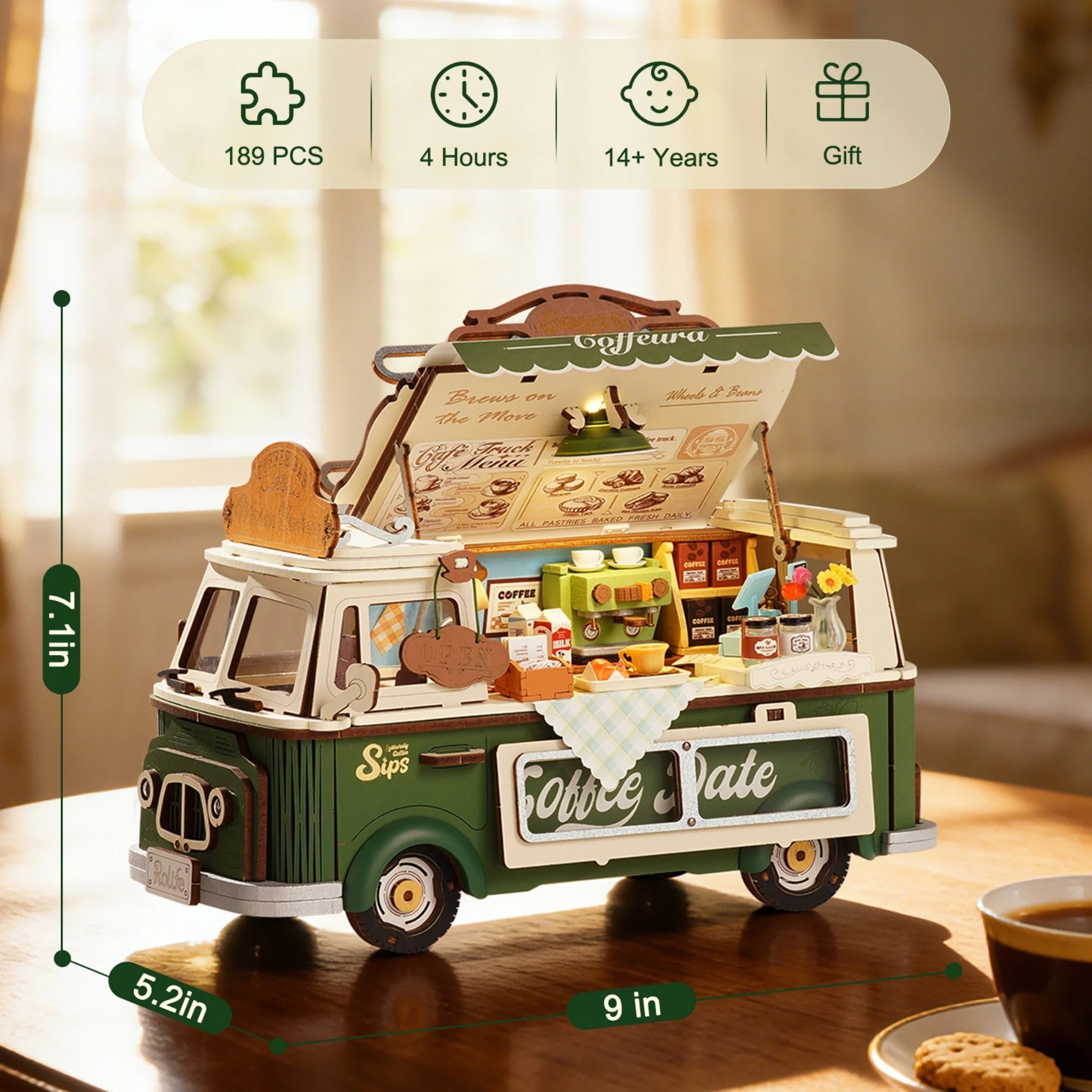 Leo's Coffee Truck – 3D wooden puzzle kit, HiNooki (image 3)