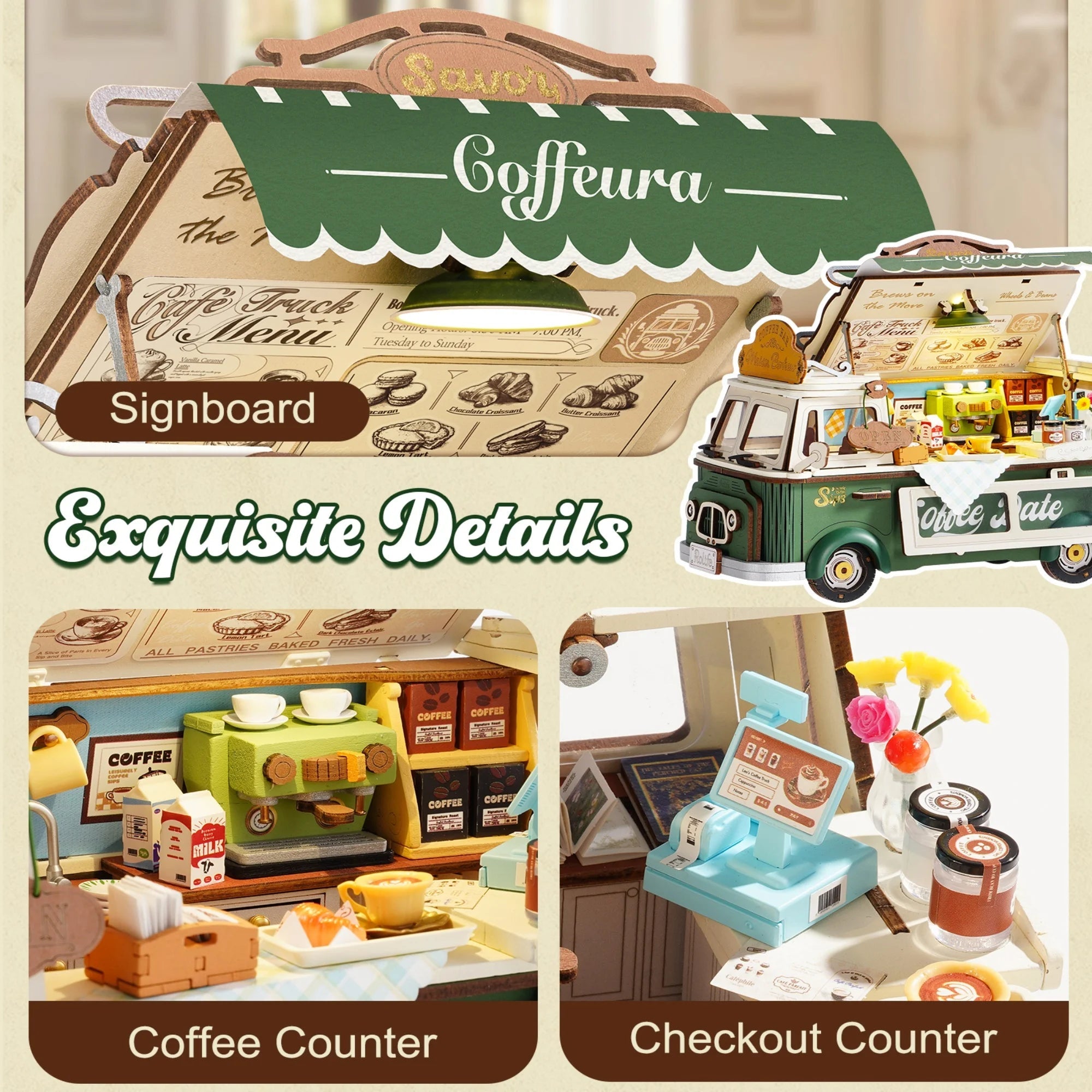 Leo's Coffee Truck – 3D wooden puzzle kit, HiNooki (image 2)