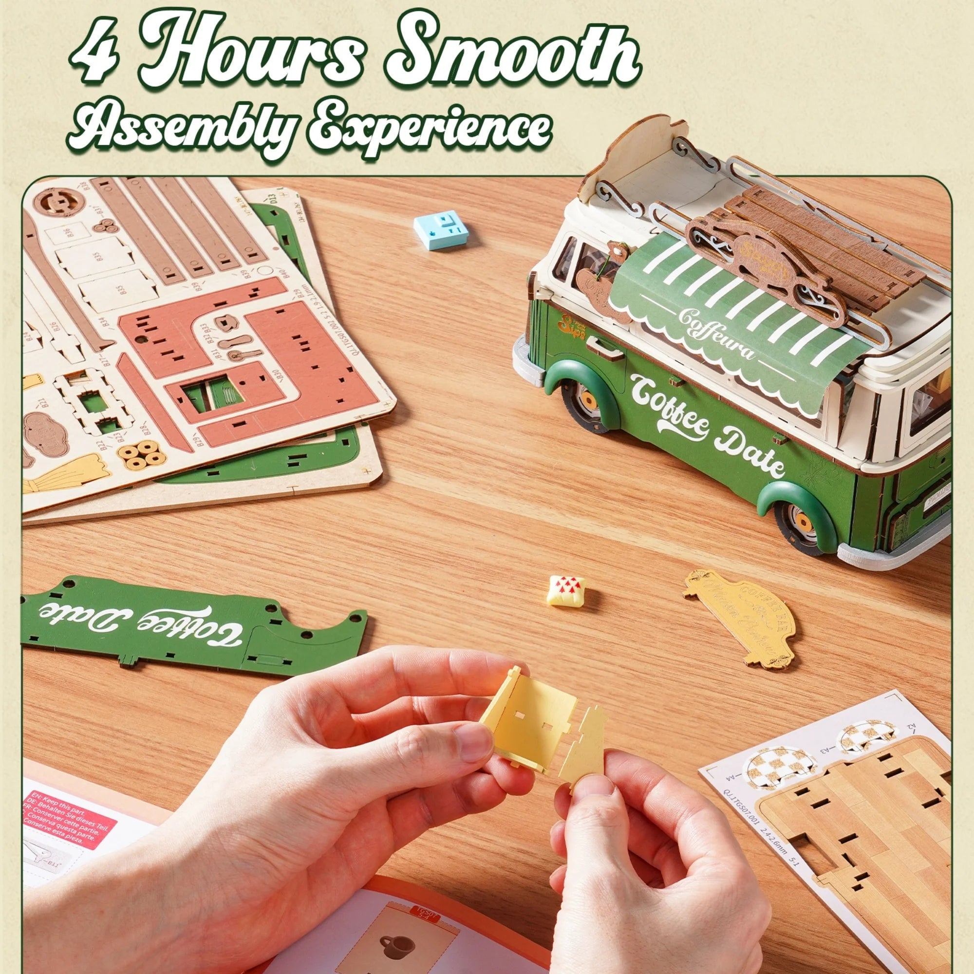Leo's Coffee Truck – 3D wooden puzzle kit, HiNooki (image 5)