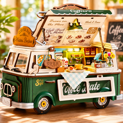 Leo's Coffee Truck – 3D wooden puzzle kit, HiNooki (image 1)