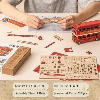 London Tour Bus – 3D wooden puzzle kit, HiNooki (image 8)