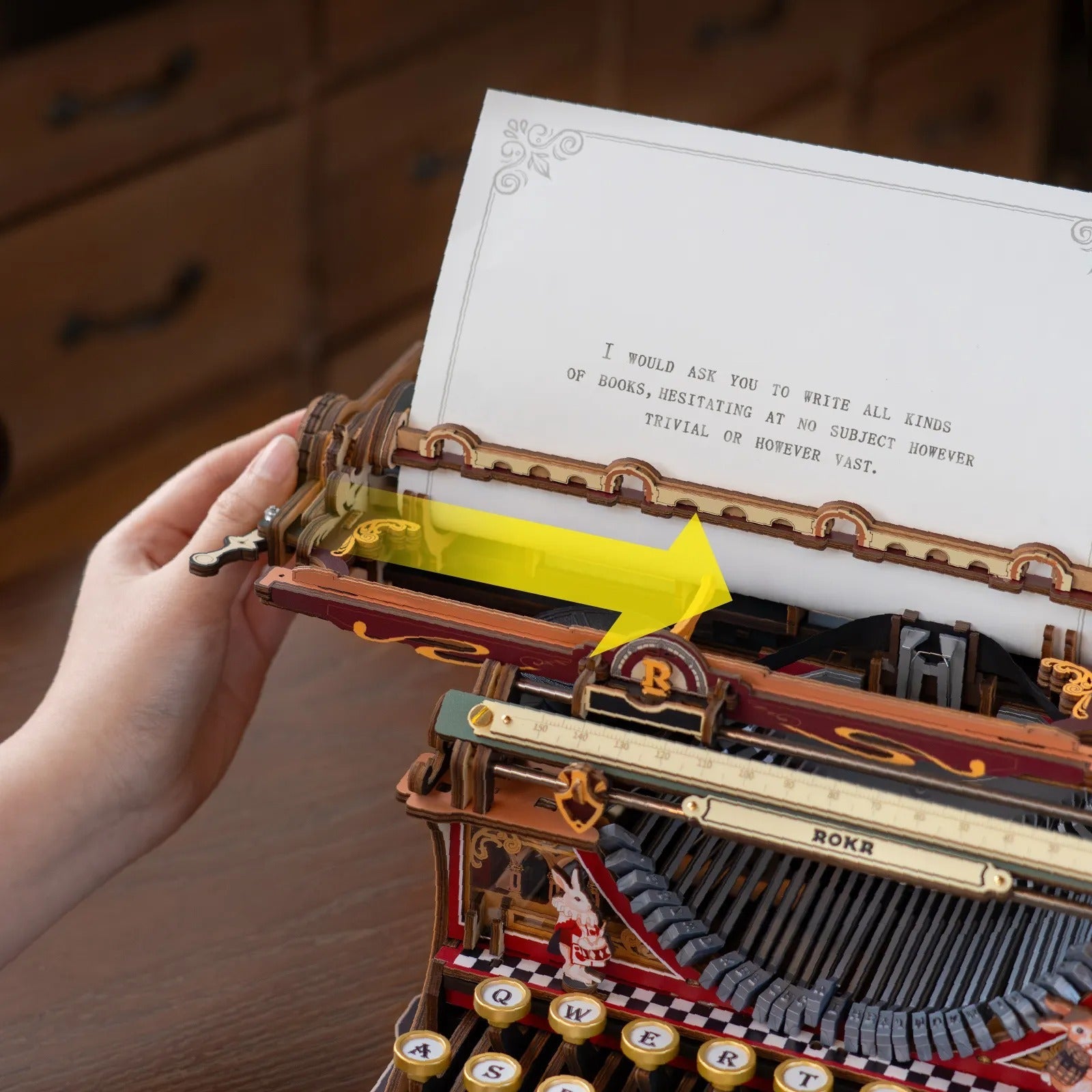 Mechanical Typewriter – 3D wooden puzzle kit, HiNooki (image 2)