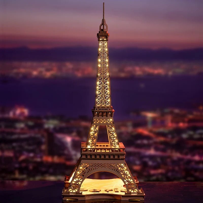 Night of the Eiffel Tower – 3D wooden puzzle kit, HiNooki (image 1)