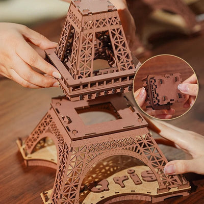Night of the Eiffel Tower – 3D wooden puzzle kit, HiNooki (image 4)