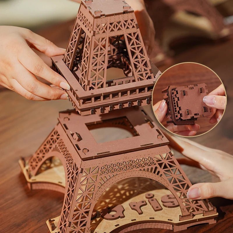 Night of the Eiffel Tower – 3D wooden puzzle kit, HiNooki (image 4)