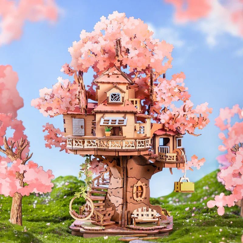 Sakura Tree House – 3D wooden puzzle kit, HiNooki (image 1)